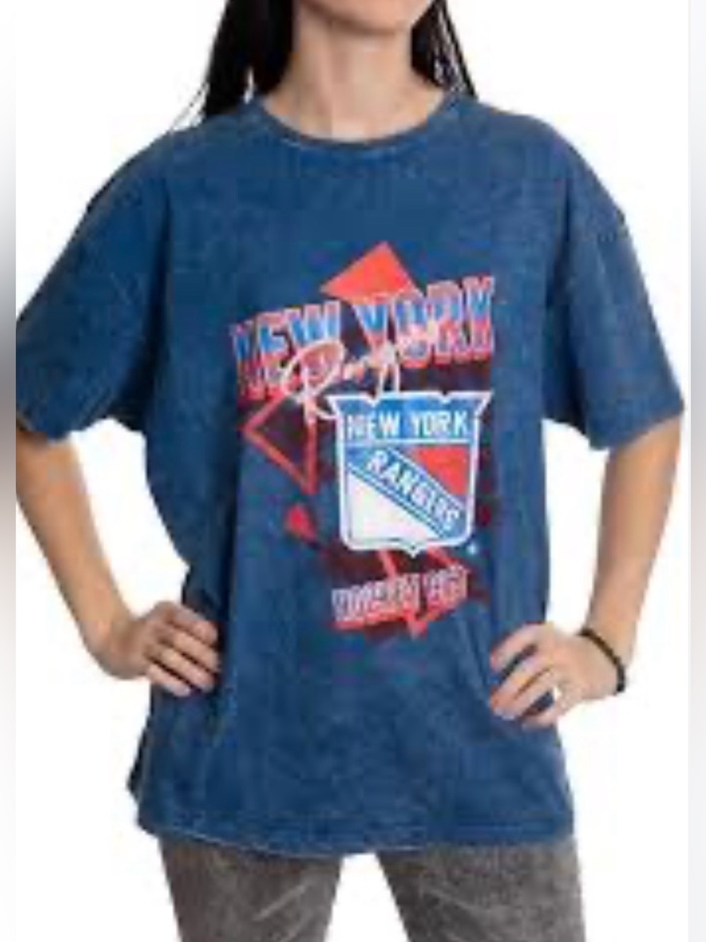 NWT Calhoun New York Rangers Oversized Vintage T-Shirt L/XL Acid Wash Cotton